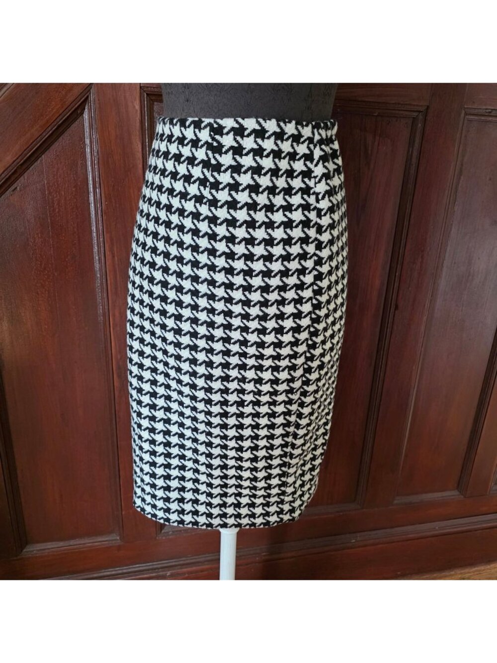 Talbots Womens Houndstooth Wool Blend Pencil Skirt Size 14W Black & White